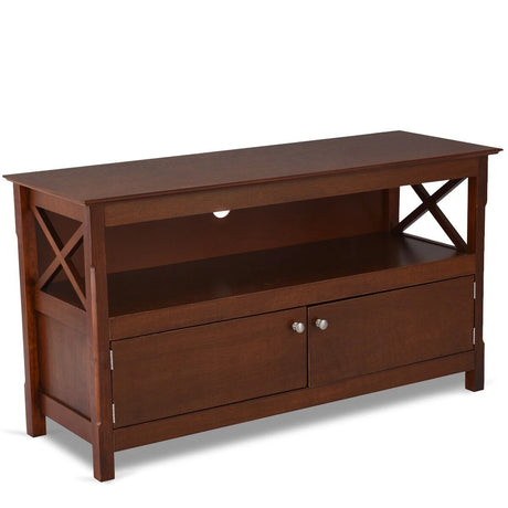 Media Console Cabinet with Cable Management Hole for Living Room-Brown