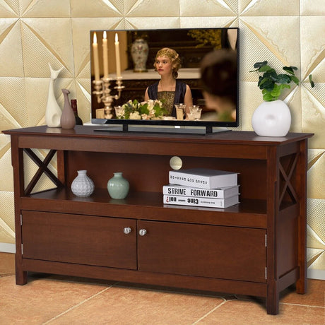 Media Console Cabinet with Cable Management Hole for Living Room-Brown