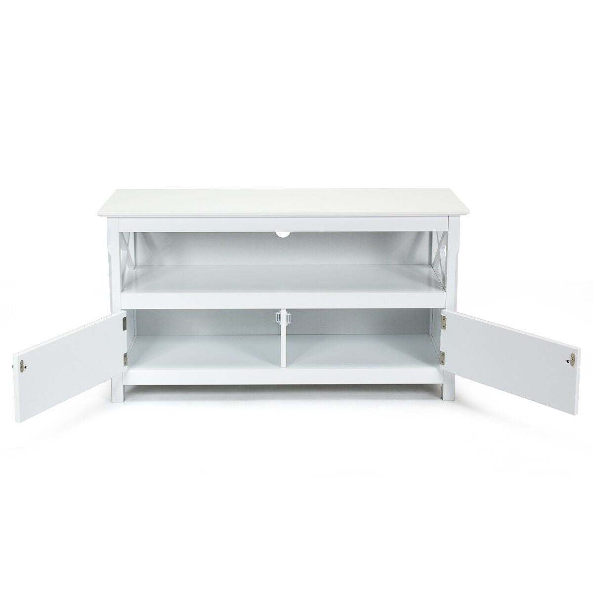 Media Console Cabinet with Cable Management Hole for Living Room-White