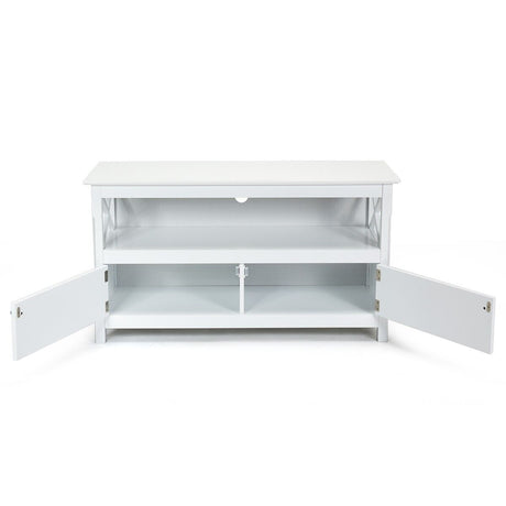 Media Console Cabinet with Cable Management Hole for Living Room-White