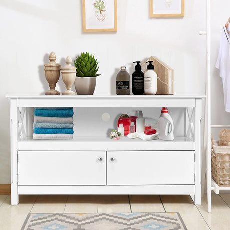 Media Console Cabinet with Cable Management Hole for Living Room-White