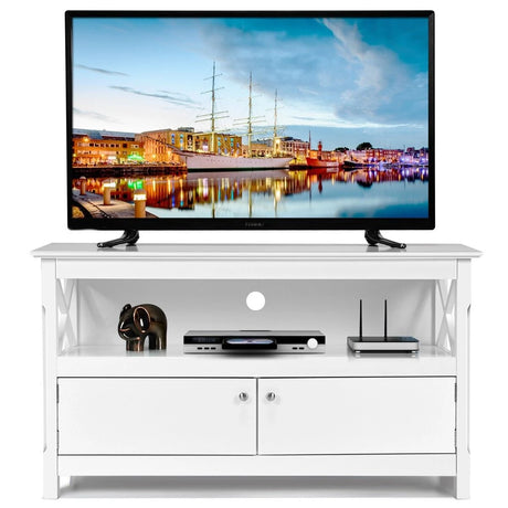 Media Console Cabinet with Cable Management Hole for Living Room-White