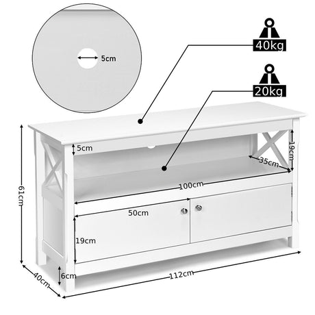Media Console Cabinet with Cable Management Hole for Living Room-White