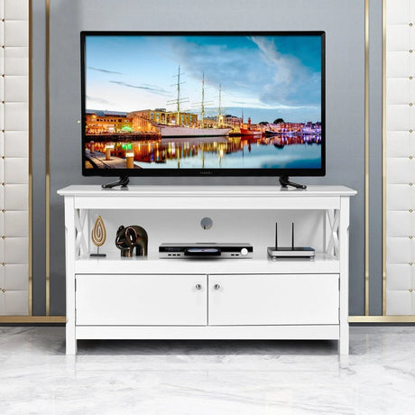 Media Console Cabinet with Cable Management Hole for Living Room-White