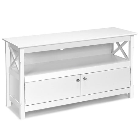 Media Console Cabinet with Cable Management Hole for Living Room-White