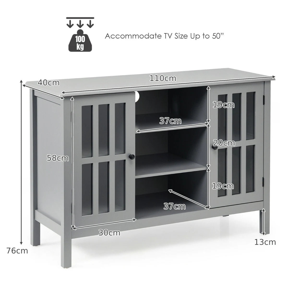 Wooden TV Stand Console Cabinet for 50 Inch TV-Gray