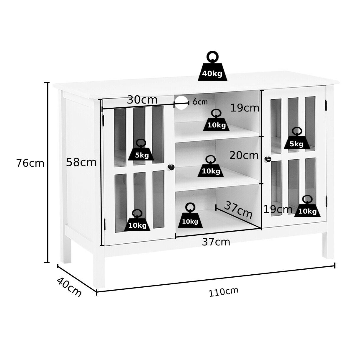 Wooden TV Stand Console Cabinet for 50 Inch TV-White