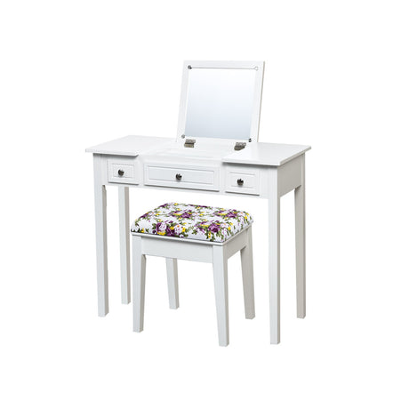 Dressing Table Stool Set with Flip Top Mirror & Storage Drawer