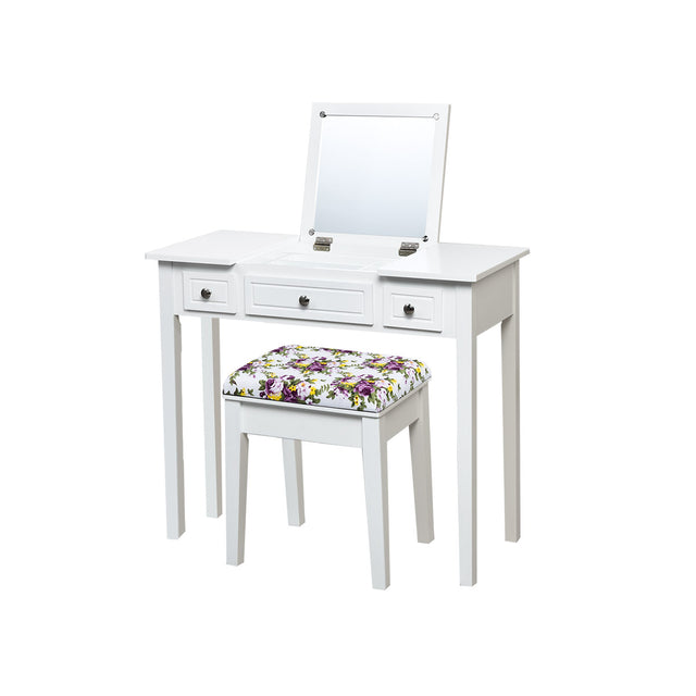 Dressing Table Stool Set with Flip Top Mirror & Storage Drawer
