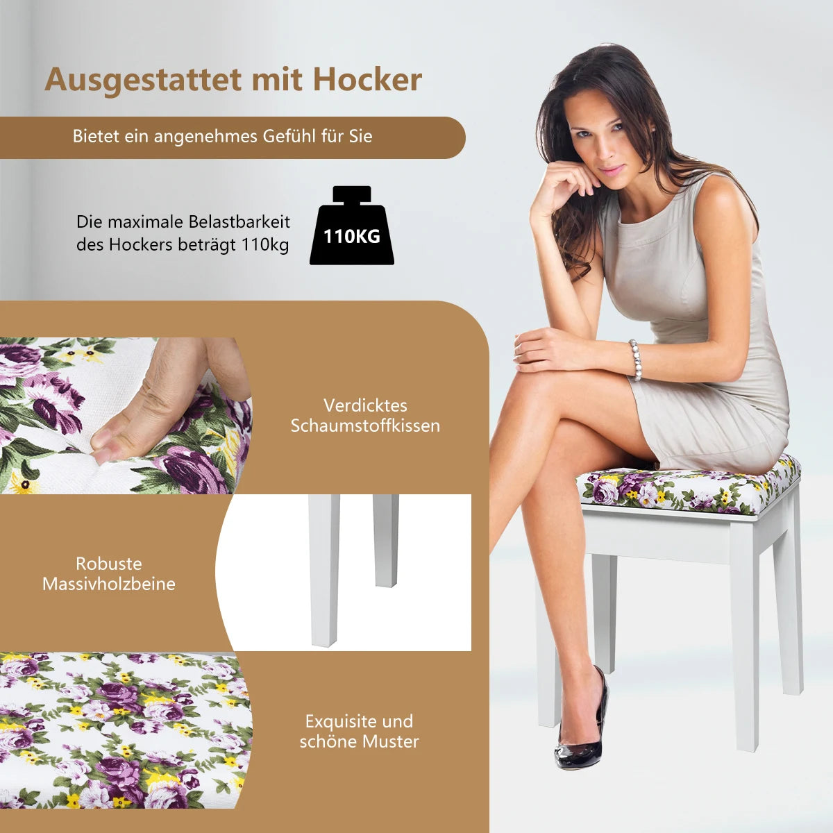 Dressing Table Stool Set with Flip Top Mirror & Storage Drawer
