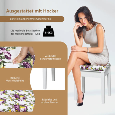 Dressing Table Stool Set with Flip Top Mirror & Storage Drawer