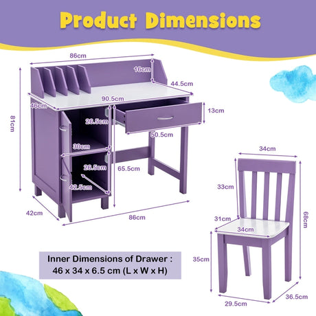 Kids Learning Desk &amp; Chair Set  for Bedroom &amp; Study Room-Purple