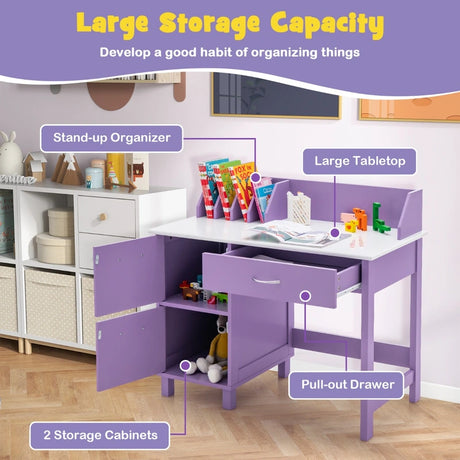 Kids Learning Desk &amp; Chair Set  for Bedroom &amp; Study Room-Purple