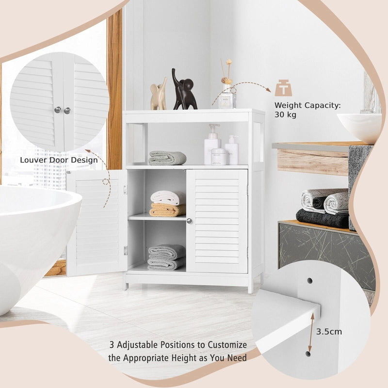 Freestanding Bathroom Floor Cabinet with Double Shutter Doors-White