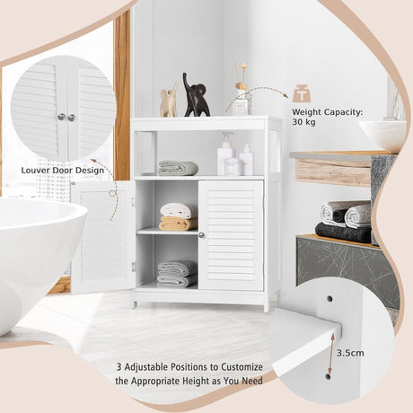 Freestanding Bathroom Floor Cabinet with Double Shutter Doors-White