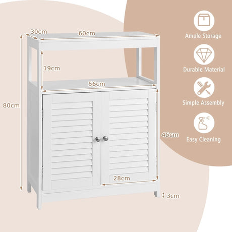 Freestanding Bathroom Floor Cabinet with Double Shutter Doors-White