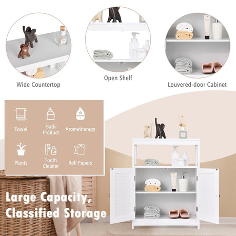 Freestanding Bathroom Floor Cabinet with Double Shutter Doors-White