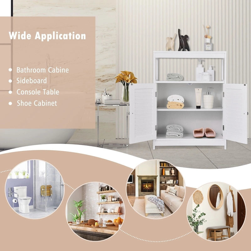 Freestanding Bathroom Floor Cabinet with Double Shutter Doors-White