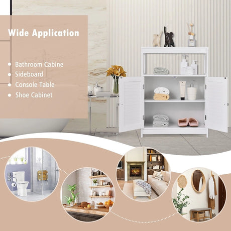 Freestanding Bathroom Floor Cabinet with Double Shutter Doors-White