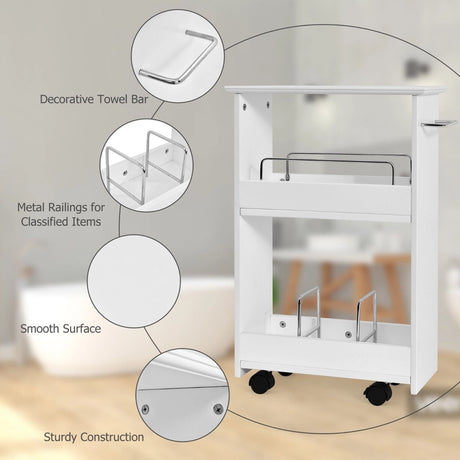 Slim Bathroom Storage Cabinet with 2-Tier Shelves for Kitchen & Bathroom