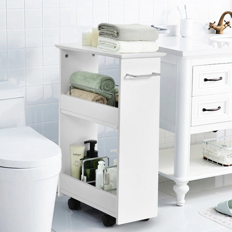Slim Bathroom Storage Cabinet with 2-Tier Shelves for Kitchen & Bathroom