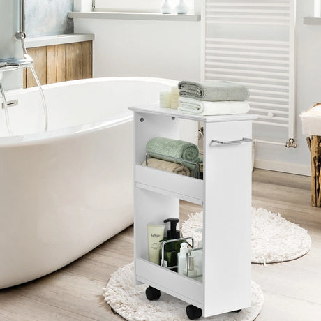 Slim Bathroom Storage Cabinet with 2-Tier Shelves for Kitchen & Bathroom