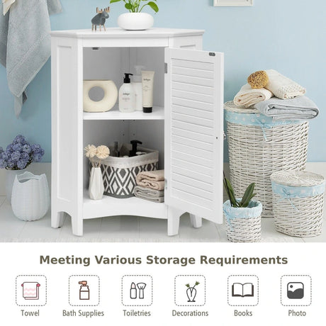Free-Standing Corner Shutter Door Cabinet with Single Doors & 2 Shelves