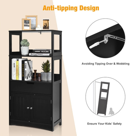 Multipurpose Storage Cabinet with Drawer for Bathroom-Black