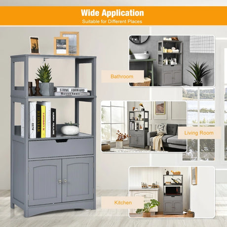 Multipurpose Storage Cabinet with Drawer for Bathroom-Grey