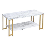 2-Tier Rectangular Modern Coffee Table with Gold Print Metal Frame