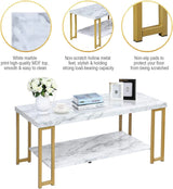 2-Tier Rectangular Modern Coffee Table with Gold Print Metal Frame