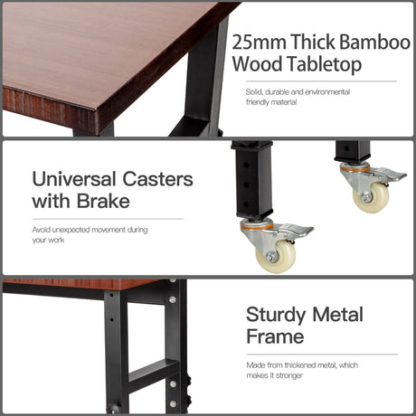 48  24 Inch Adjustable Height Mobile Workbench with Caster-Brown
