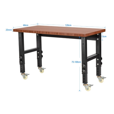 48  24 Inch Adjustable Height Mobile Workbench with Caster-Brown