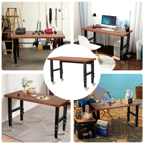 48  24 Inch Adjustable Height Mobile Workbench with Caster-Brown