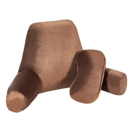 Reading Pillow TV Bed Rest Memory Foam with Arms Rests Neck Roll Back Support-Brown