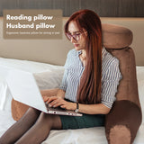 Reading Pillow TV Bed Rest Memory Foam with Arms Rests Neck Roll Back Support-Brown