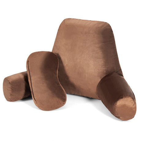 Reading Pillow TV Bed Rest Memory Foam with Arms Rests Neck Roll Back Support-Brown