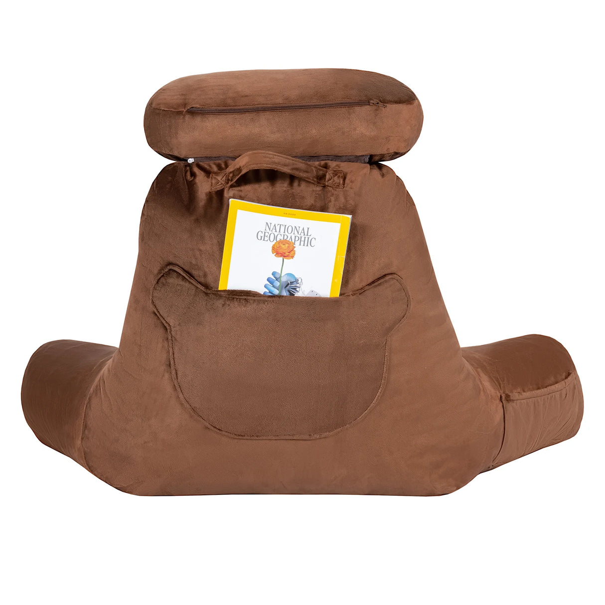 Reading Pillow TV Bed Rest Memory Foam with Arms Rests Neck Roll Back Support-Brown