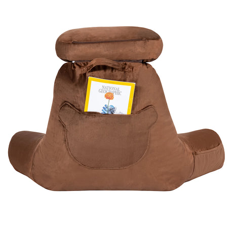 Reading Pillow TV Bed Rest Memory Foam with Arms Rests Neck Roll Back Support-Brown
