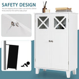 Wooden Bathroom Floor Storage Cabinet with Double Doors and Adjustable Shelf
