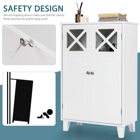 Wooden Bathroom Floor Storage Cabinet with Double Doors and Adjustable Shelf