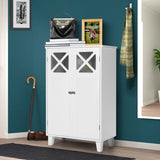 Wooden Bathroom Floor Storage Cabinet with Double Doors and Adjustable Shelf