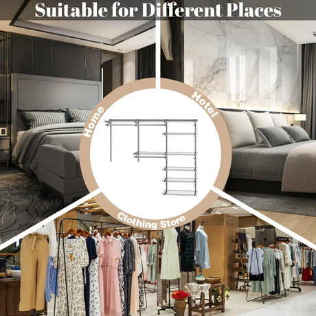 Custom Closet Organizer Kit with Cloth Rods for Bedroom