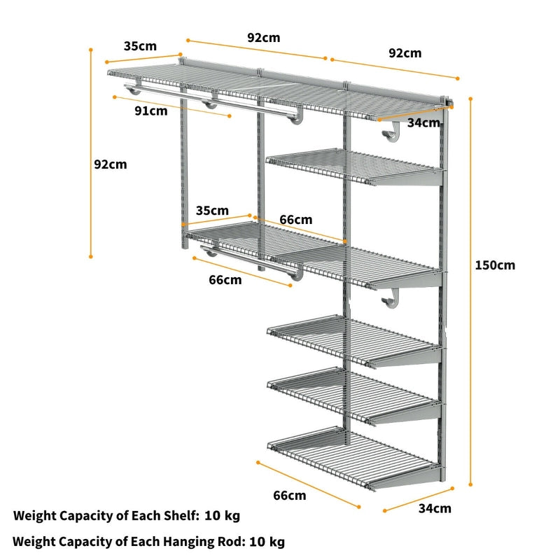 Custom Closet Organizer Kit with Cloth Rods for Bedroom