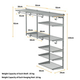 Custom Closet Organizer Kit with Cloth Rods for Bedroom