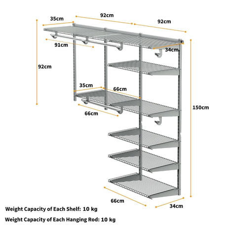Custom Closet Organizer Kit with Cloth Rods for Bedroom