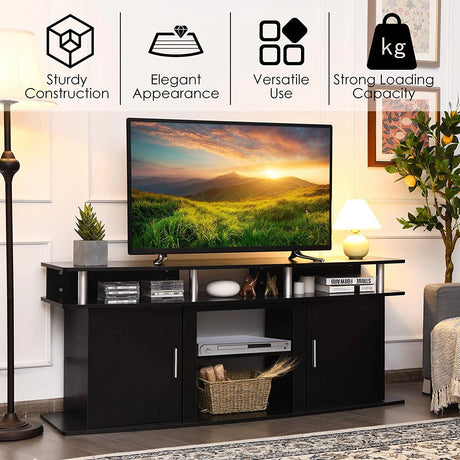 63" TV Entertainment Console Center with 2 Cabinets-Black