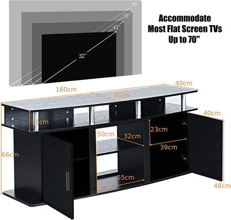 63" TV Entertainment Console Center with 2 Cabinets-Black