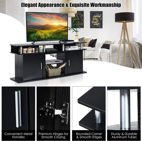 63" TV Entertainment Console Center with 2 Cabinets-Black