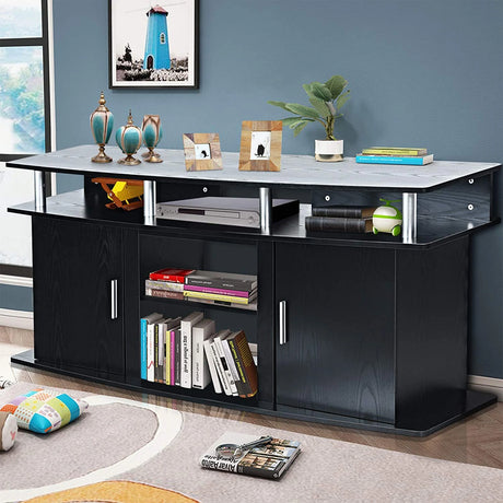 63" TV Entertainment Console Center with 2 Cabinets-Black